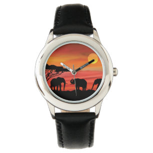 Reloj De Pulsera Elefantes en la puesta de sol de Serengeti