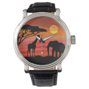 Reloj De Pulsera Elefantes y jirafa cutáneos en el Serengeti