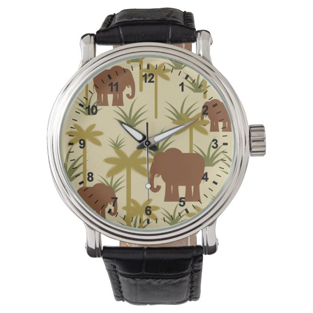 Reloj De Pulsera Elefantes Y Palmeras En Camuflaje (Anverso)