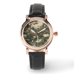 Reloj De Pulsera Elegancia botánica - Cisne en el bosque
