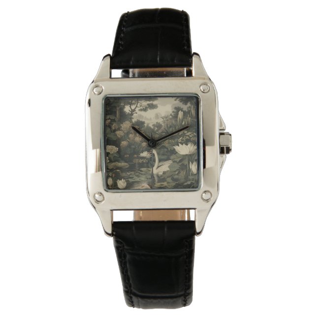 Reloj De Pulsera Elegancia botánica - Cisne en el bosque (Anverso)