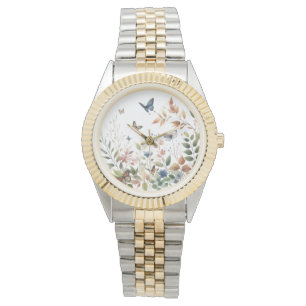 Reloj De Pulsera Elegancia botánica   Mariposas y follaje
