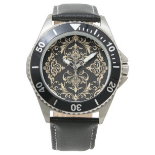 Reloj De Pulsera Elegancia Clásica, Patrón de Oro Negro Mosaico, Ho