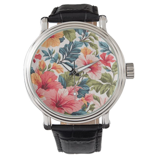 Reloj De Pulsera Elegancia de las flores tropicales de Hibiscus (Anverso)