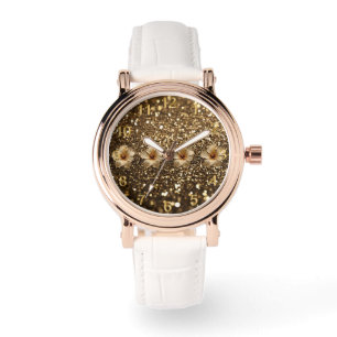 Reloj De Pulsera Elegancia dorada: Shimmer hibiscus dorado