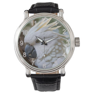 Reloj De Pulsera Elegancia en blanco: el majestuoso Cockatoo austra