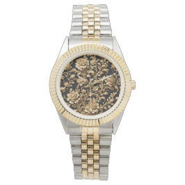 Reloj De Pulsera Elegancia encantada: Floral de oro y negro