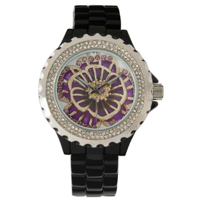 Reloj De Pulsera Elegancia eterna Diamante de imitación floral púrp (Anverso)