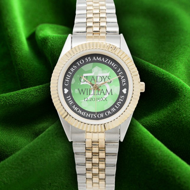 Reloj De Pulsera Elegant 20th 38th 55th Emerald Wedding Anniversary (Elegant 55th Emerald Wedding Anniversary Wristwatch Cover Photo)