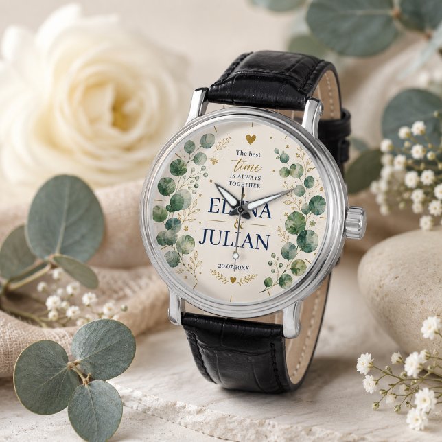 Reloj De Pulsera Elegant Blue Eucalyptus Wedding (Subido por el creador)
