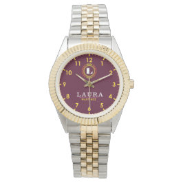 Reloj De Pulsera Elegant Burgundy and Gold Personalized Custom