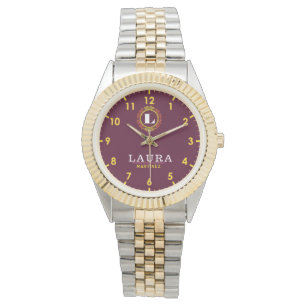 Reloj De Pulsera Elegant Burgundy and Gold Personalized Custom 