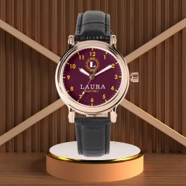 Reloj De Pulsera Elegant Burgundy and Gold Personalized Custom
