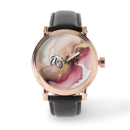 Reloj De Pulsera Elegant Burgundy and Gold Watercolor Art