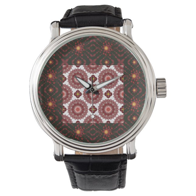 Reloj De Pulsera Elegant Dark Red Mandala Geometric Wall Clock – Ar (Anverso)