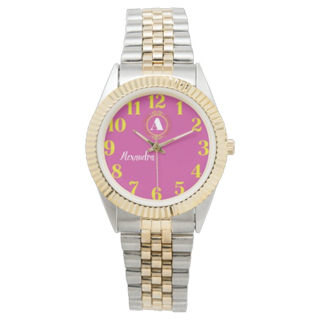 Reloj De Pulsera Elegant Floral Monogram Women’s  Name (Anverso)