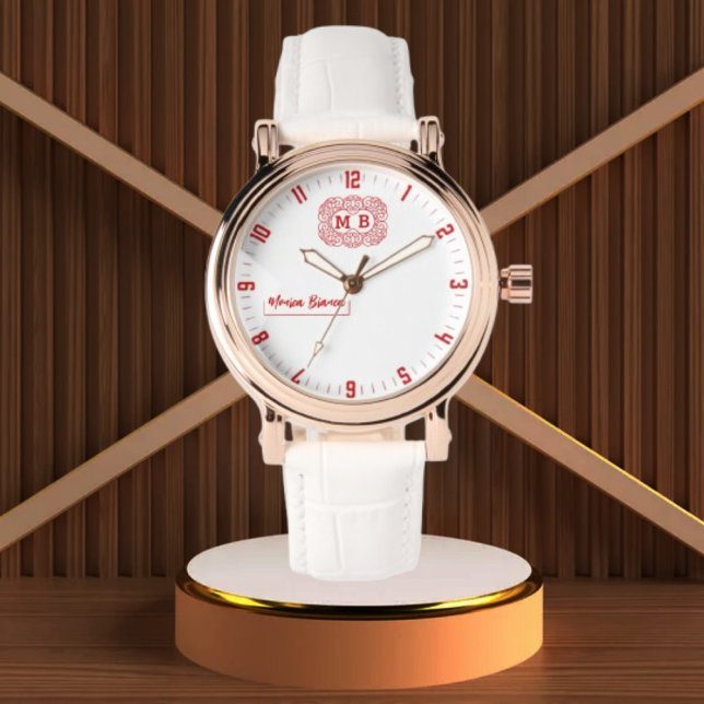 Reloj De Pulsera Elegant Floral Monogram Women’s white red  (Subido por el creador)