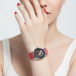 Reloj De Pulsera Elegant Floral Red Strap Women’s Analog Fashion 