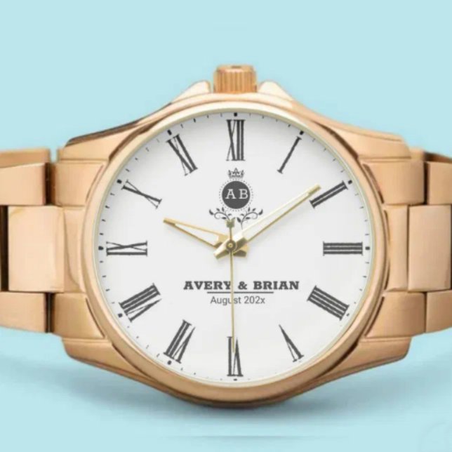 Reloj De Pulsera Elegant Gold Wedding Personalized with Names & Dat (Subido por el creador)