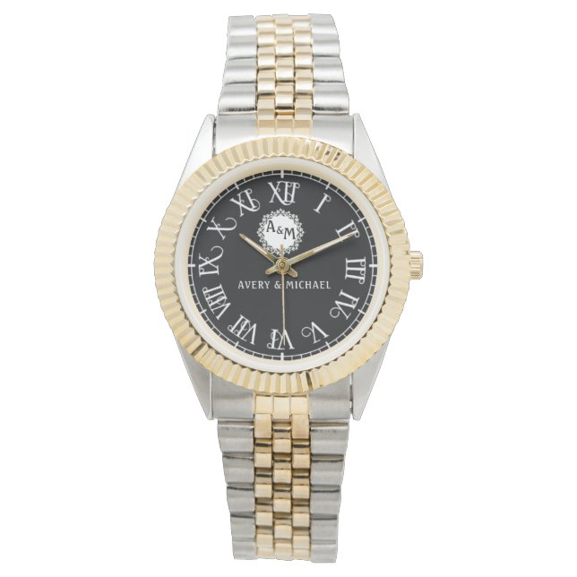 Reloj De Pulsera Elegant His and Her Monogram Anniversary (Anverso)