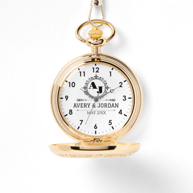 Reloj De Pulsera  Elegant Initials White black Luxury  Monogram (Anverso)