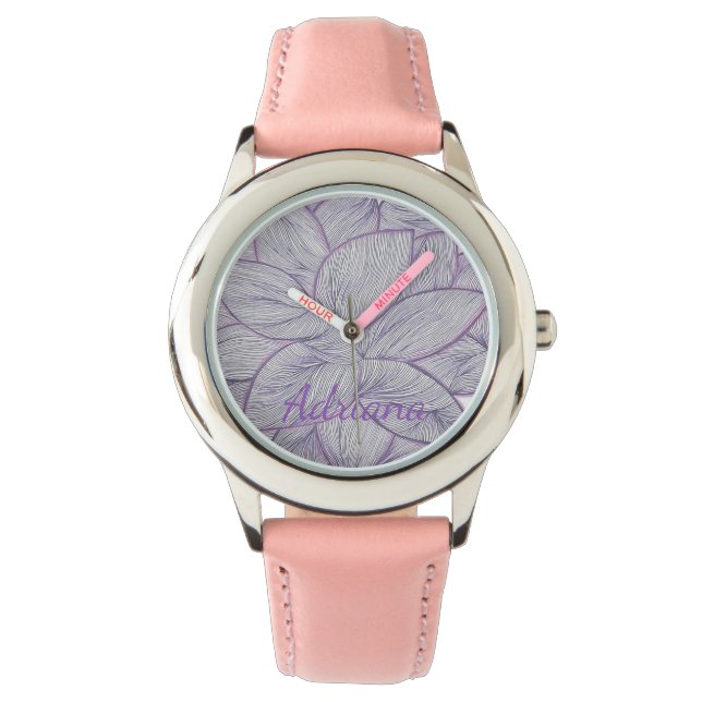 Reloj De Pulsera Elegant Lavender Floral Line Art Personalized Kids (Anverso)