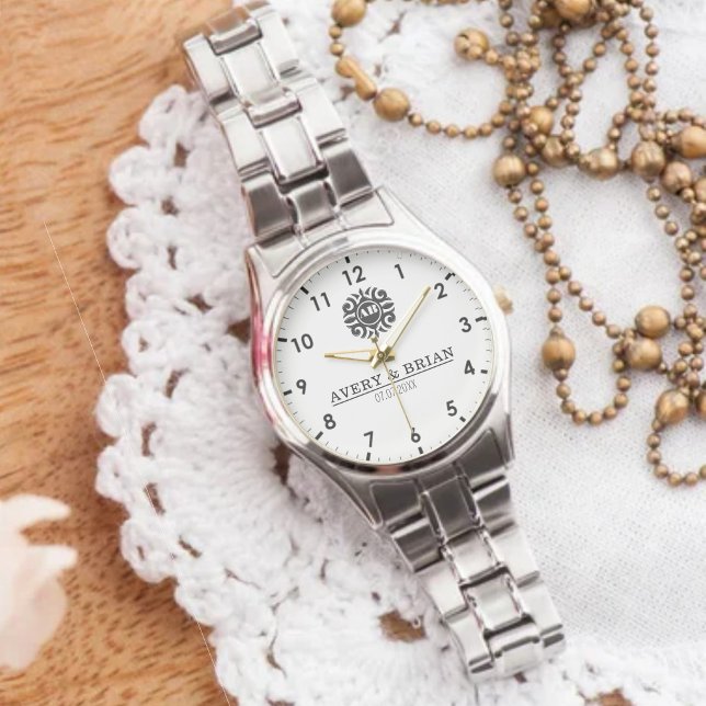 Reloj De Pulsera Elegant Luxury  Monogram Letters Couple's Names (Subido por el creador)