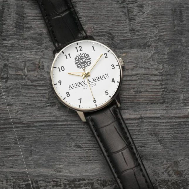 Reloj De Pulsera Elegant Luxury  Monogram Letters Couple's Names (Subido por el creador)