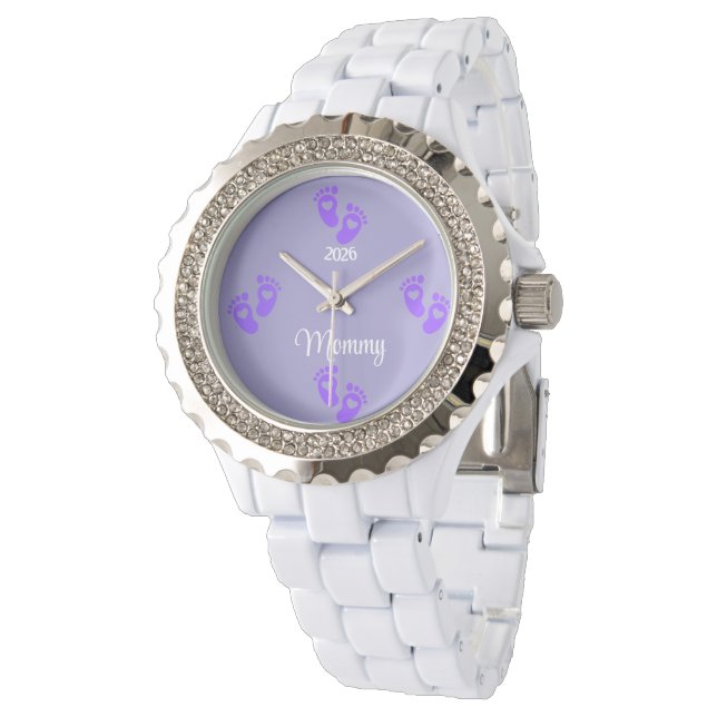 Reloj De Pulsera Elegant Mommy Watch with Baby Footprints (Angular)