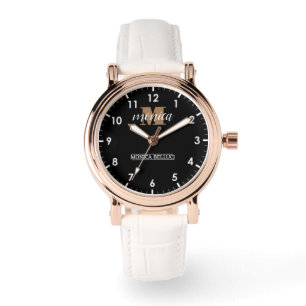 Reloj De Pulsera Elegant Monogram Black Gold Script minimal