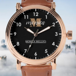 Reloj De Pulsera Elegant Monogram Black Gold Script minimal