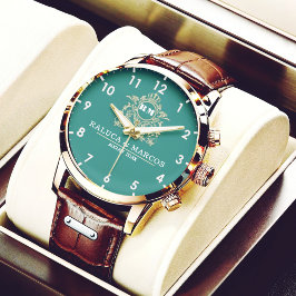 Reloj De Pulsera Elegant Monogram green and gold Couple names
