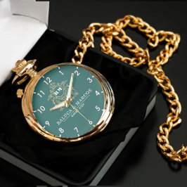 Reloj De Pulsera Elegant Monogram green and gold Couple names