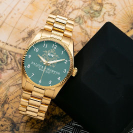 Reloj De Pulsera Elegant Monogram green and gold Couple names