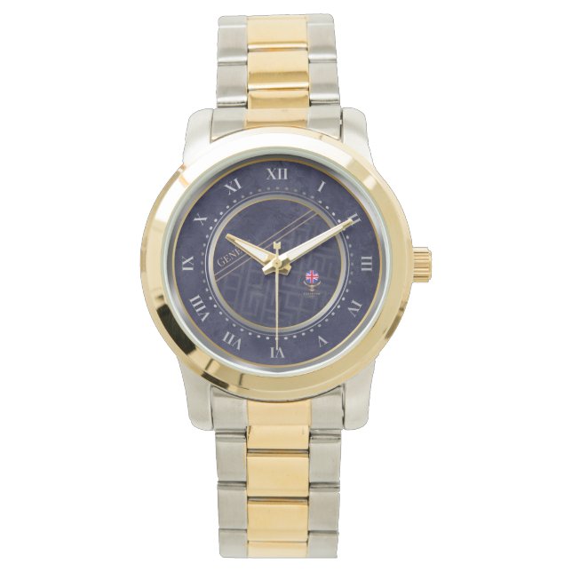 Reloj De Pulsera Elegant Navy-Blue Silver & Gold Metallic  (Anverso)