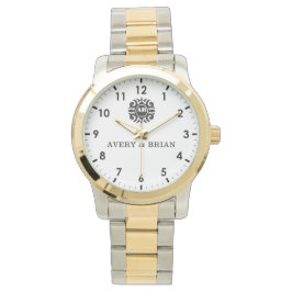 Reloj De Pulsera Elegant Personalized White & Black Monogram custom
