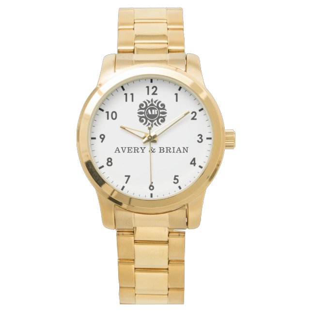 Reloj De Pulsera Elegant Personalized White & Black Monogram custom (Anverso)