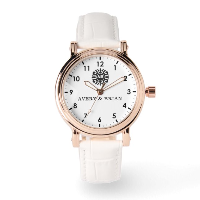 Reloj De Pulsera Elegant Personalized White & Black Monogram custom (Anverso)