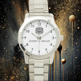 Reloj De Pulsera Elegant Personalized White & Black Monogram custom