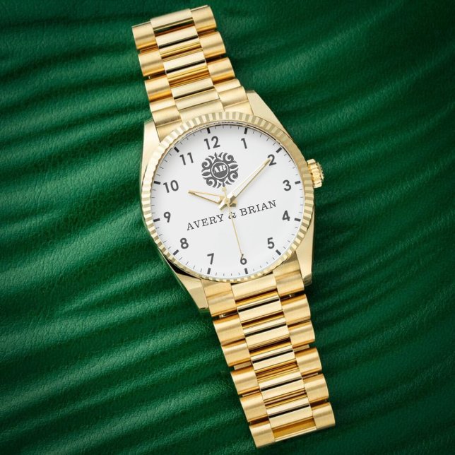 Reloj De Pulsera Elegant Personalized White & Black Monogram custom (Subido por el creador)