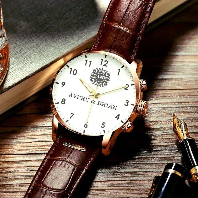 Reloj De Pulsera Elegant Personalized White & Black Monogram custom (Subido por el creador)