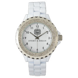 Reloj De Pulsera Elegant Personalized White & Black Monogram custom