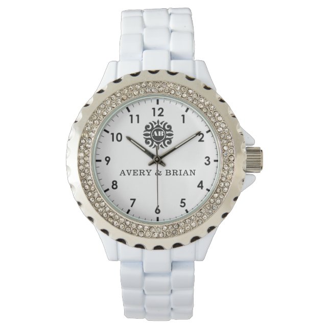Reloj De Pulsera Elegant Personalized White & Black Monogram custom (Anverso)