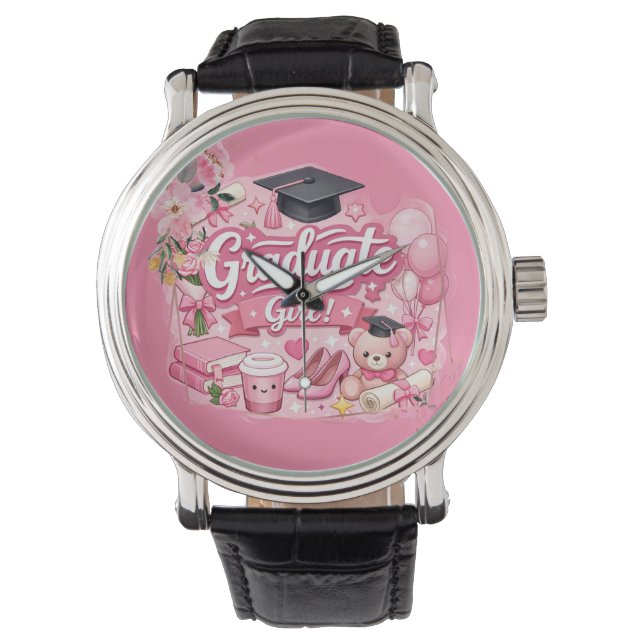 Reloj De Pulsera Elegant Pink Floral Graduation Party watch (Anverso)