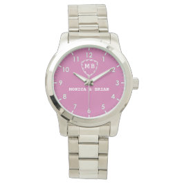 Reloj De Pulsera Elegant wedding typography monogram couples pink