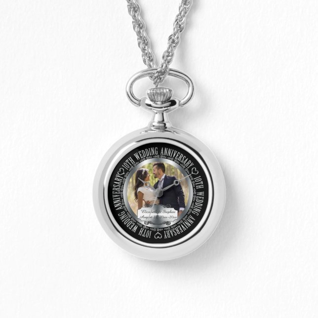 Reloj De Pulsera Elegante 10° Aniversario de la Foto de los Bodas (Anverso)