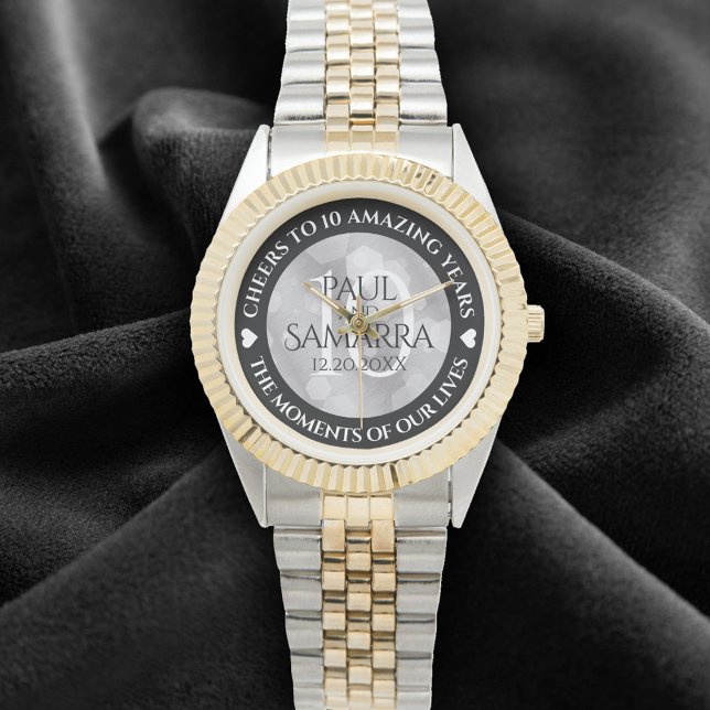 Reloj De Pulsera Elegante 10° Aniversario del Boda Tin (Elegant 10th Tin Wedding Anniversary Wristwatch Cover Photo)