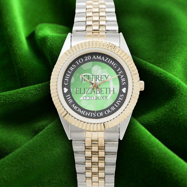 Reloj De Pulsera Elegante 20° Aniversario del Boda Esmeralda (Elegant 20th Emerald Wedding Anniversary Wristwatch Cover Photo)
