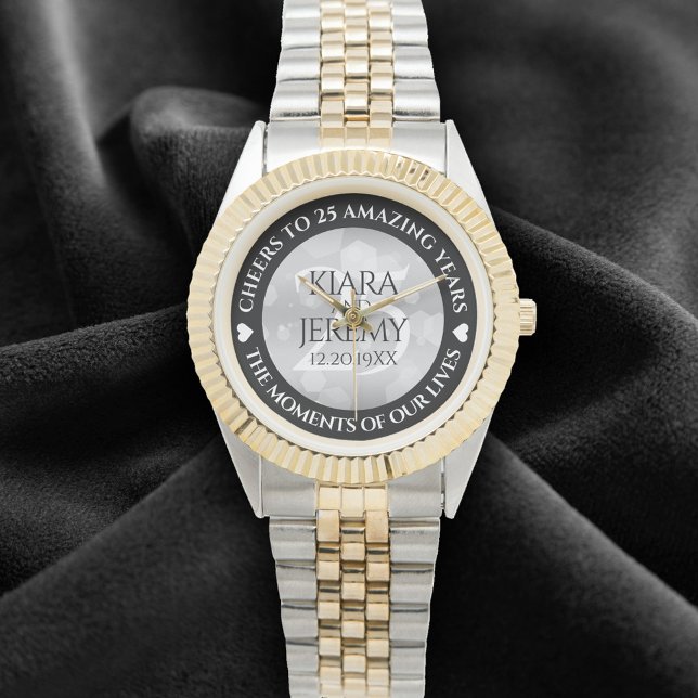 Reloj De Pulsera Elegante 25° aniversario Boda de Plata (Elegant 25th Silver Wedding Anniversary Wristwatch Cover Photo)
