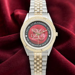 Reloj De Pulsera Elegante 26° Rosa Boda Aniversario<br><div class="desc">¡Celebremos el 26 aniversario de los rosas de boda con este reloj conmemorativo! Las elegantes letras con un romántico fondo rosa rojo añaden un toque memorable a esta ocasión especial y un hito extraordinario. Personalizar con nombres de pareja, fechas de matrimonio y mensajes de felicitación. Diseño © W.H. Sim. Ver...</div>